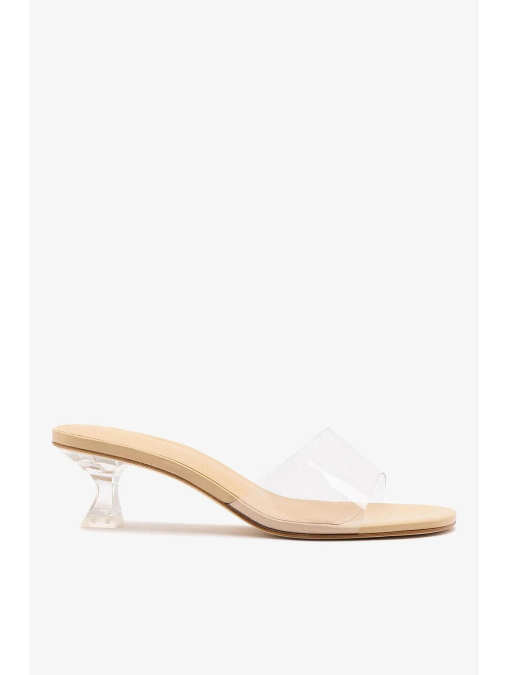 NEW Larroude Vivi Lucite Clear Mule Tan Leather Sandal Heel Women's Size 8 $290